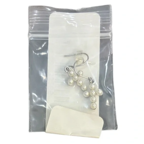 Cross Earrings Freshwater Pearl Sterling Silver Jewelry Dangle Wire Ivory White